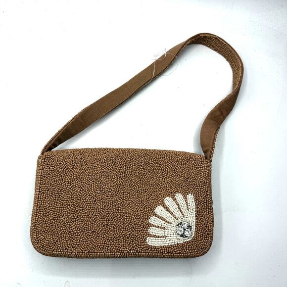 NEW Anthropologie The Fiona Beaded Bag: Floral Edition In Celandin Tan - Picture 6 of 7